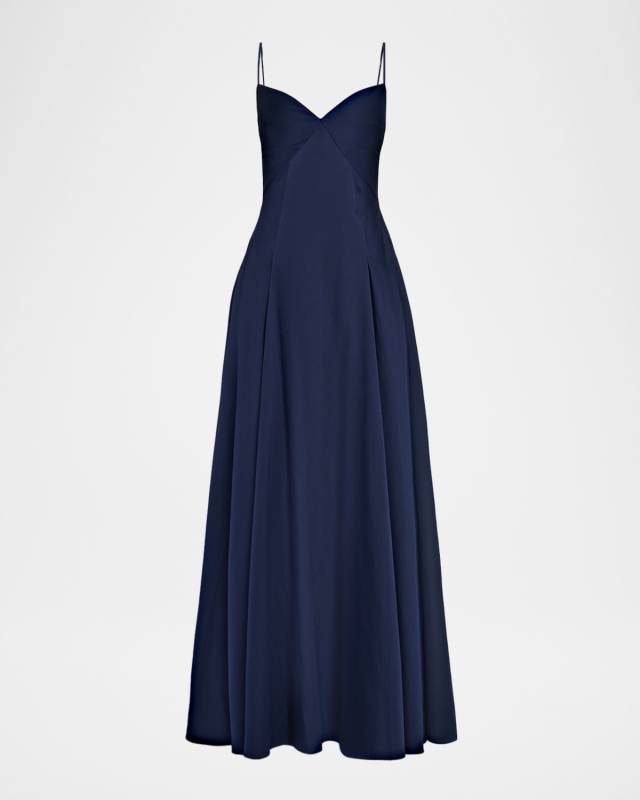 Empire-Waist Sleeveless Taffeta Godet Gown